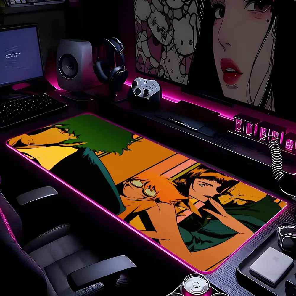 

Коврик для мыши в стиле аниме C-Cowboys Bebops, коврик для мыши с HD-печатью, компьютерный геймерский запирающийся край, нескользящий коврик для мыши RGB XXL90x40 см, клавиатура для ПК