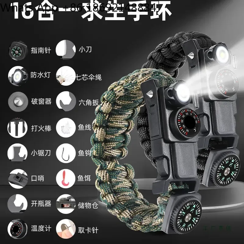 Multifunctional Outdoor Survival Bracelet with Umbrella Rope Stone and Compass for Field Self-Rescue Equipment