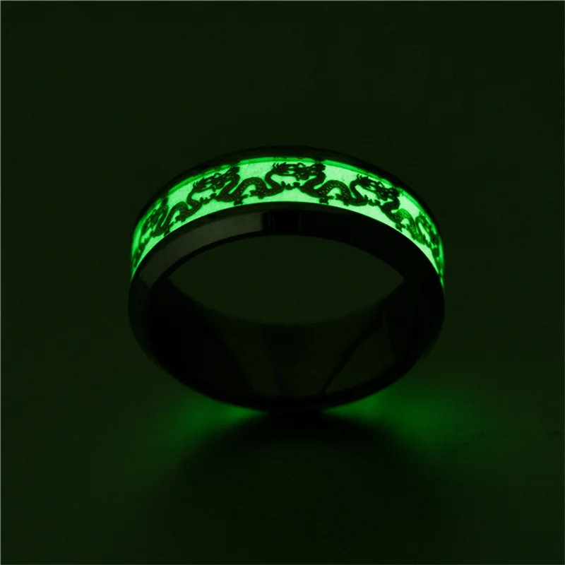 Men Finger Rings Luminous Stainless Steel Animal Domineering Dragon Green Fluorescent Glowing Ring Jewelry Gifts Anillo Hombre