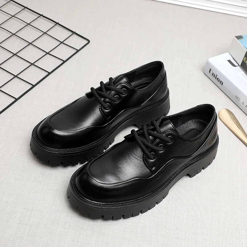 

Винтажные черные туфли-броги, увеличивающие рост, мужские туфли-броги большого размера, дышащая кожаная платформа, дерби, повседневная свадебная деловая вечеринка, уличная вечеринка