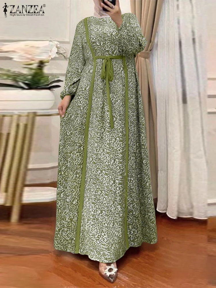 

ZANZEA Fashion Women Long Sleeve Muslim Abaya Hijab Sundress Robe Femme Floral Printed Maxi Long Dress Islamic Clothing Ramadan
