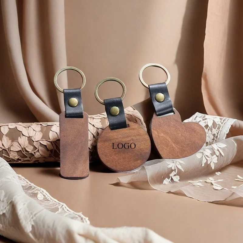 

Custom Logo Name Engraved Leather Laser-Cut Wood Pendant Keyring Keychain Key Ring Chains Unisex Car Moto Bag Multi-Use Gift