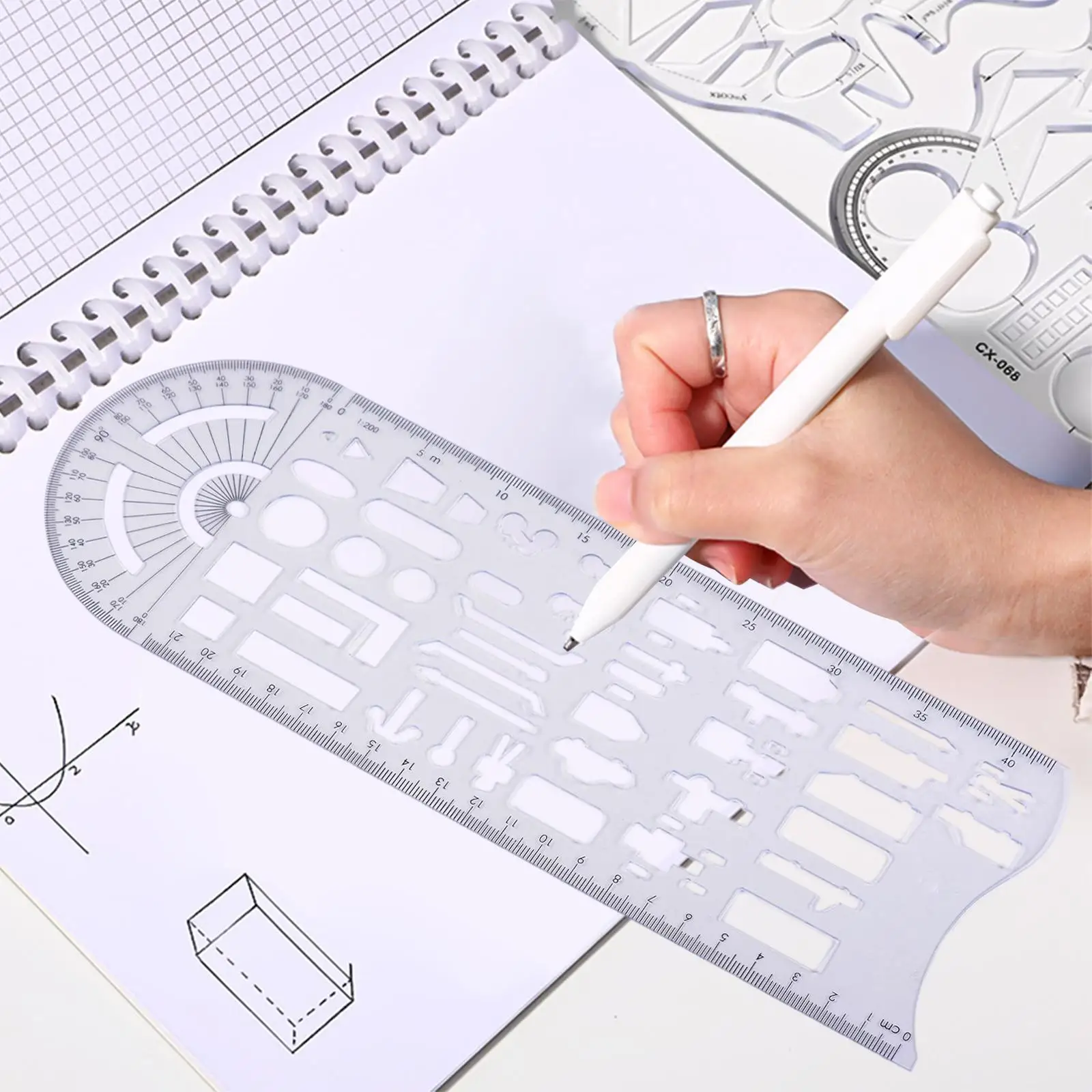 Régua de desenho geométrico, Símbolos de acidente, Desenho Modelo, Medição Ferramenta, Office Draft Ruler, Stencils Acessórios