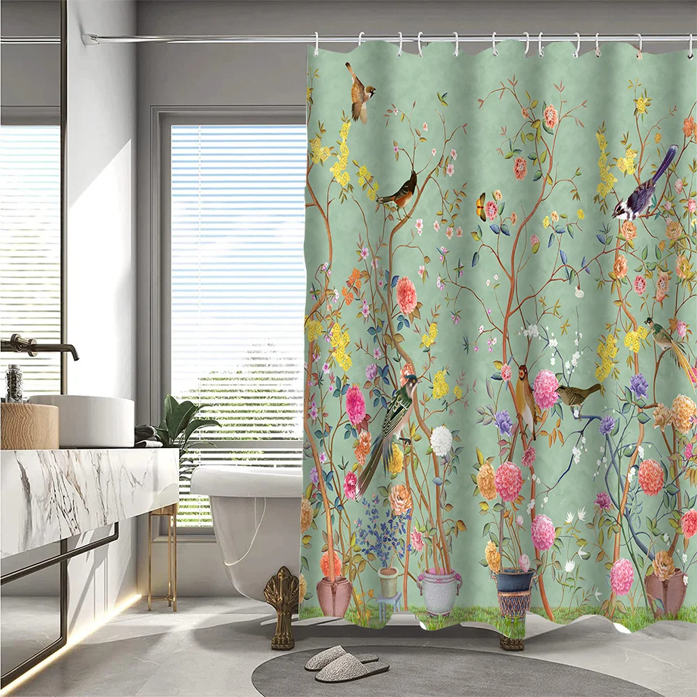 

1/4 занавески для домашней ванной комнаты с растениями, украшение для сиденья унитаза, ковер для занавески для душа, занавеска для душа с ковром и крышкой для унитаза