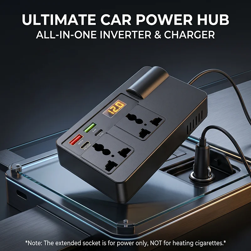 200W Car Inverter 12V to 220V DC to AC Power Adapter PD 30W Type C QC 3.0 Fast Charge Dual AC Outlets with Voltage Monitor