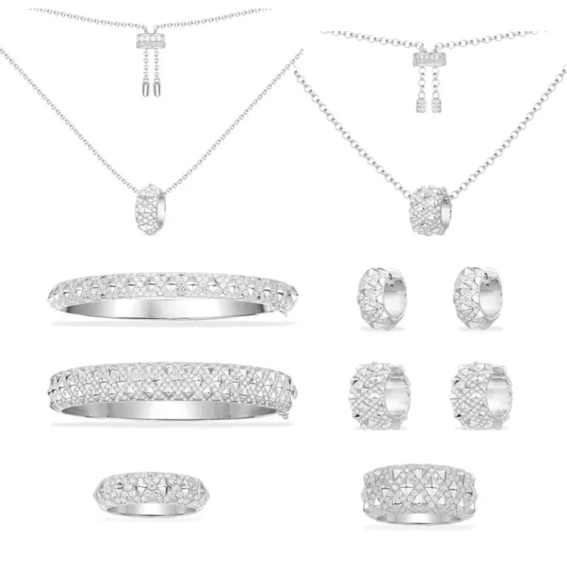 

Komm S925 Sterling Silver X-Shaped Spikes Crossed Network Ring Earrings Bracelet Necklace Women Premium Platinum Luxury Jewelry