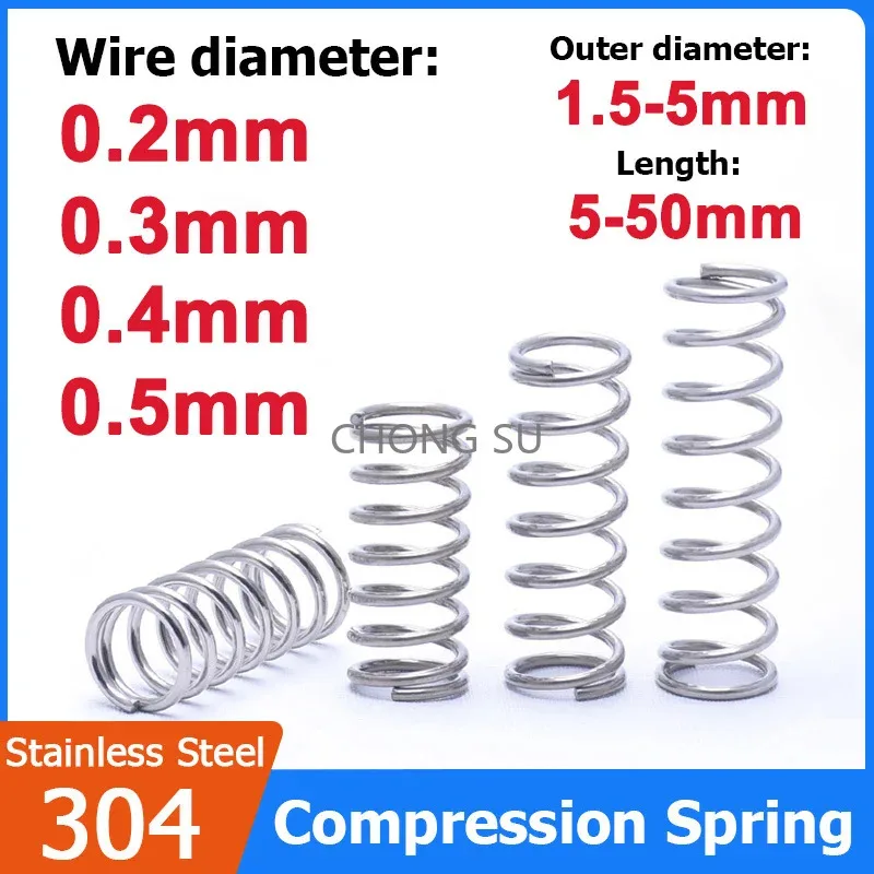 

10pcs Wire Diameter 0.2/0.3/0.4/0.5mm 304 Stainless Steel Spring Steel Y-shaped Compression Spring OD 1.5mm-5mm Length 5mm-50mm
