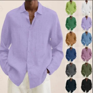 

Casual Fashion plus Size Men's Linen Shirt Autumn Thickened Fleece Nine-Quarter Sleeve Collar in Stock 2025