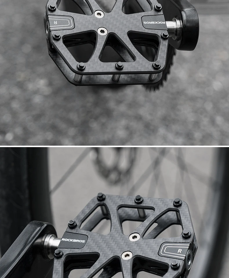ROCKBROS Ultraleichte Carbonfaser-Pedale 3-Lager MTB Fahrradpedale Kraftsparend Wasserdicht Rutschfest für Straßen- und Mountainbikes – Detail 15