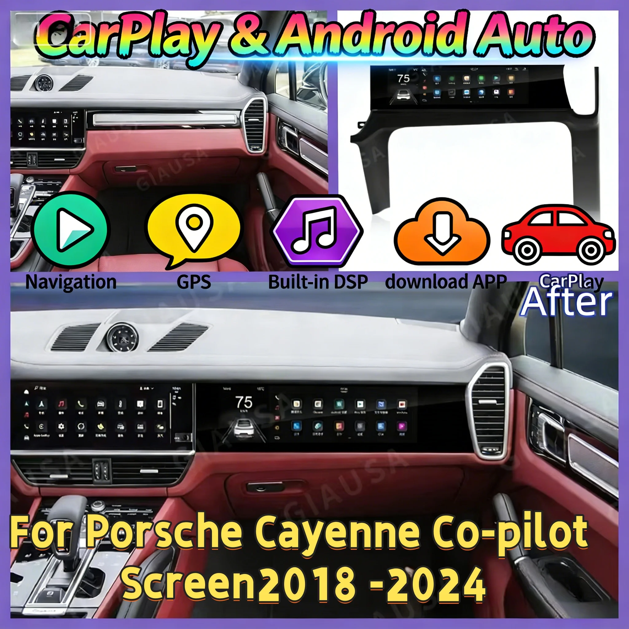 

For Porsche Cayenne 2018-2024 Copilot Wireless Carplay Android Screen Bluetooth Navigation Multimedia Player HeadUnit Radio