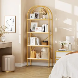 4 Tier Arched Bookshelf and Bookcase Furniture Living Room Gold Modern Open Book Shelf Storage Locker Shelf for Books Home