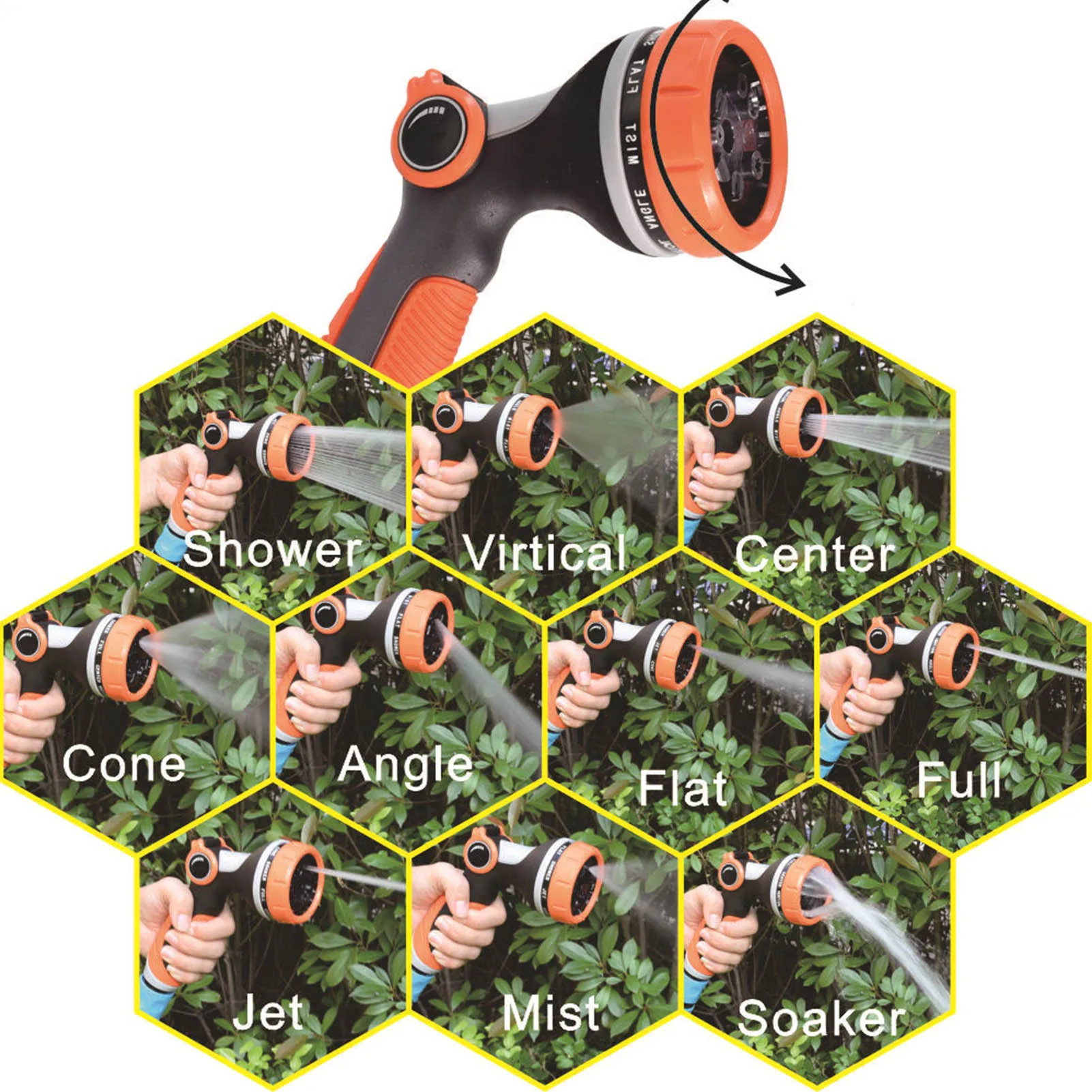 Water Nozzle Sprayer 10 Irrigation Modes Handheld Simple  Garden Nozzle Sprayer Heavy Duty Orange for Flowers