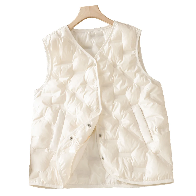 Lightweight down Cotton Vest Women's Loose ort Sle V-Ne Warm Inner And Outer Wear Pure Color Thin Autumn Winter New Arr...