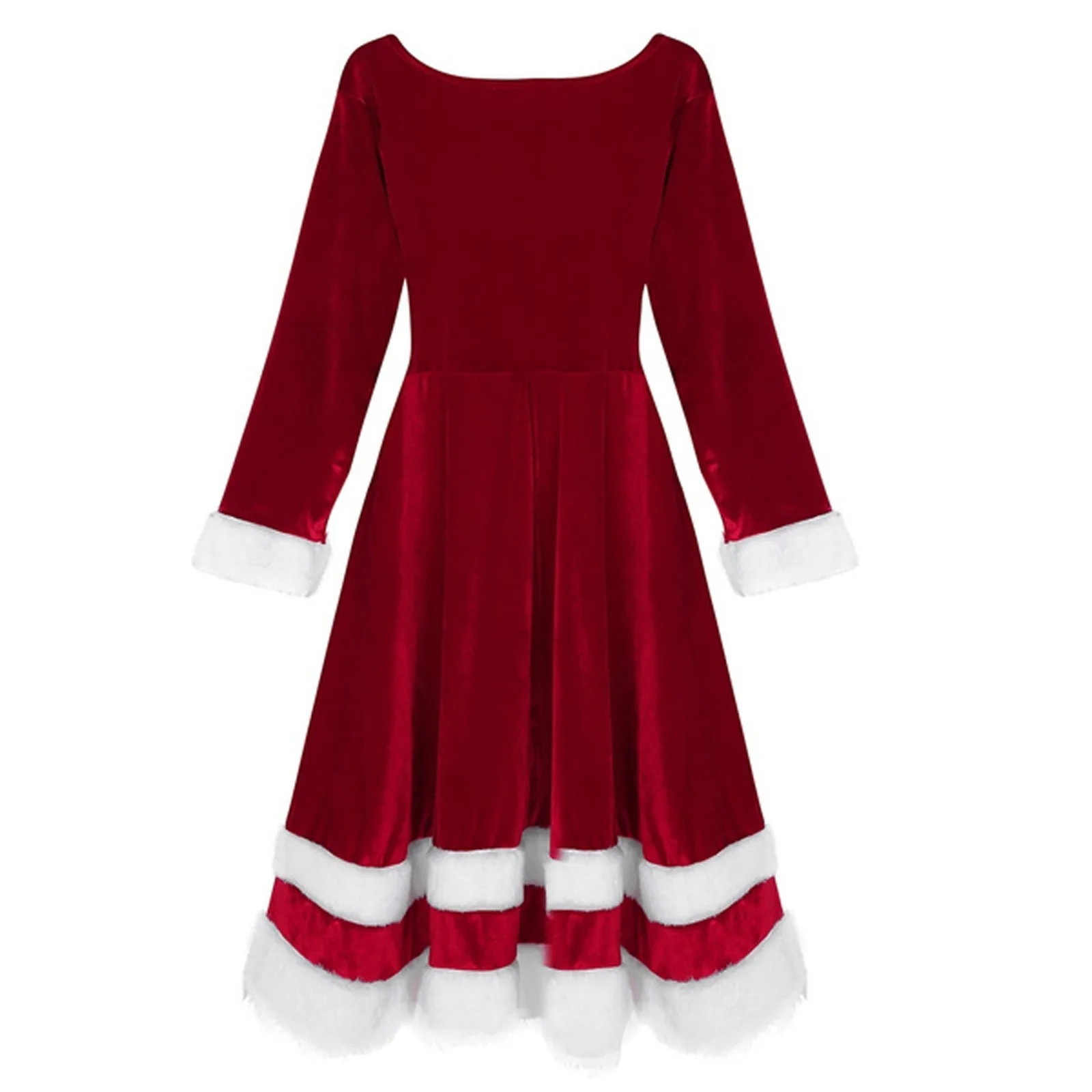 Santa Claus Velvet Long Dress Women Red Long Sleev O-Neck Party Dresses 2024 Christmas Cosplay Costume with Belts Xmas Vestidos