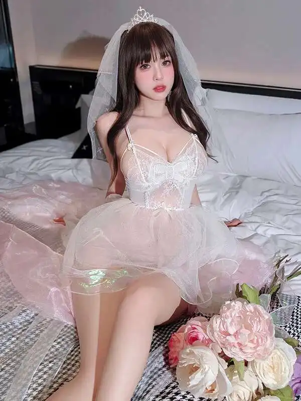 코스프레 신부 화이트 메쉬 레이스 미니 드레스 순수한 욕망 꽃 결혼 깎아 지른 섹시한 탱크 미니 드레스 우아한 탑 L00P