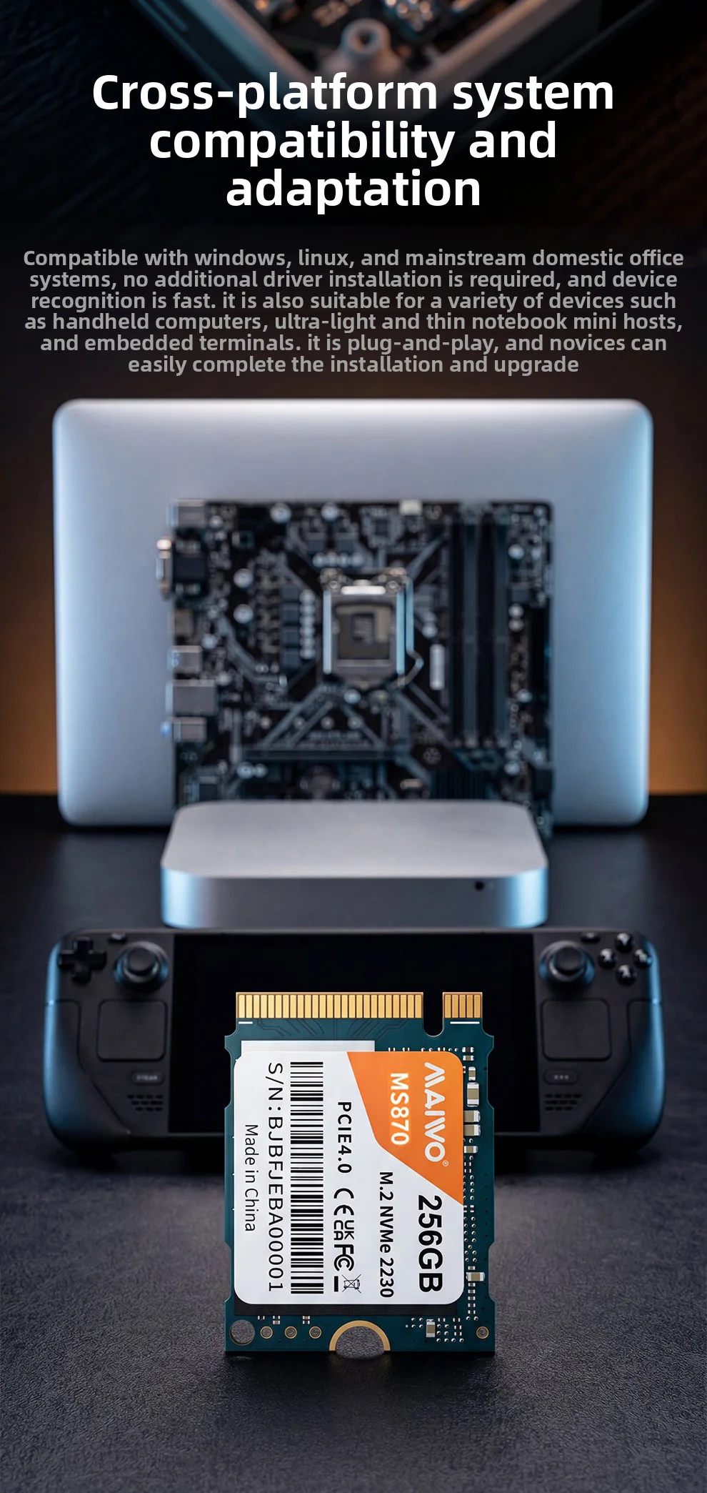 MAIWO M.2 2230 SSD 256GB NVMe PCIe 4.0x4 Gen4 Interne Festplatte Bis zu 4600MB/s NVME SSD Interne Solid-State-Laufwerke für PC Laptop – Detail 6