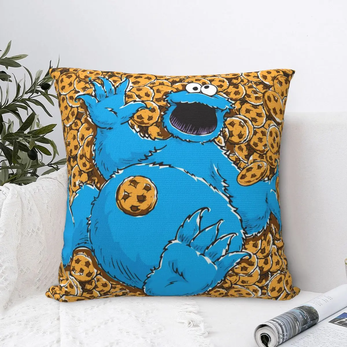 Cookie Monster Square Pillowcase Polyester Pillow Cover Velvet Cushion Zip Decorative Comfort Throw Pillow For Home Car