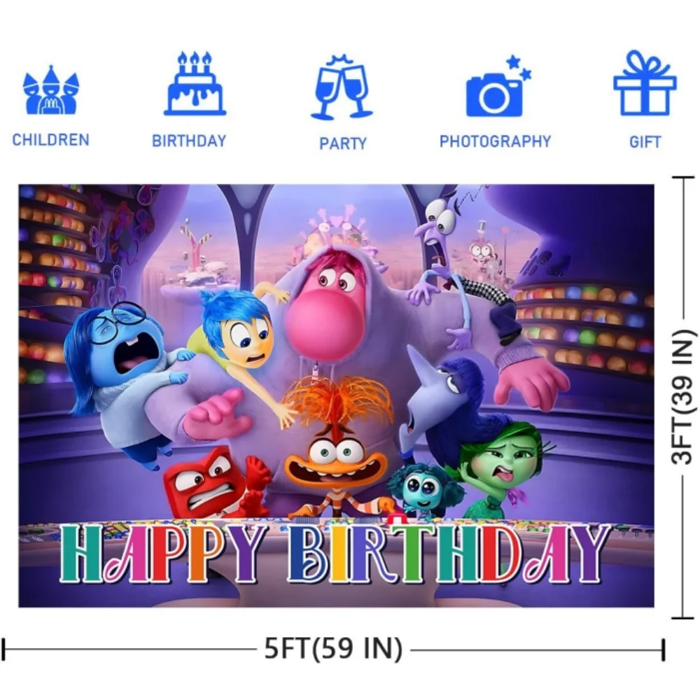 Disney Inside Out 2 Party Decorations Banner, Photo Backdrop, Cake Table Decorations, Happy Birthday Party Supplies, 5x3ft