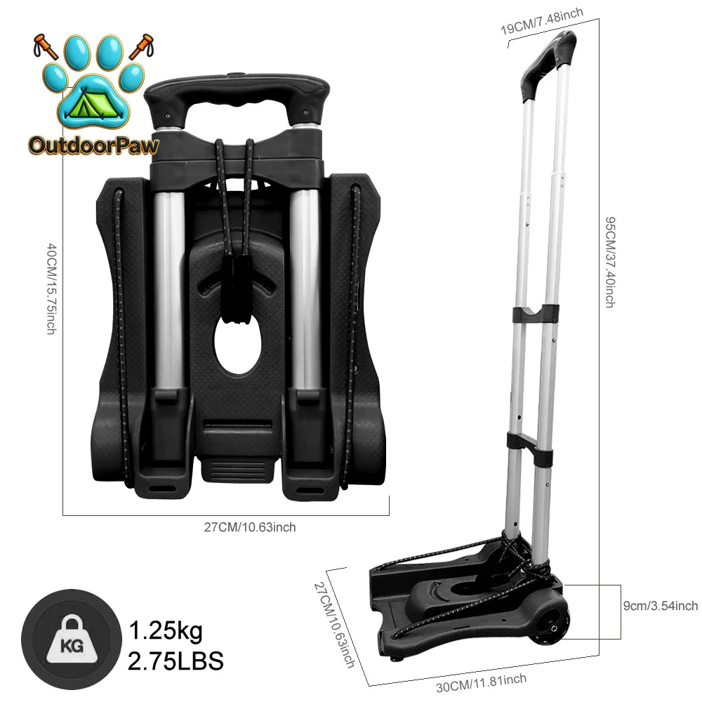 40kg Heavy Duty Foldable Hand Sack Wheel Trolley Folding Truck Barrow Cart Travel Luggage Shopping Cart Portable Home Use Car