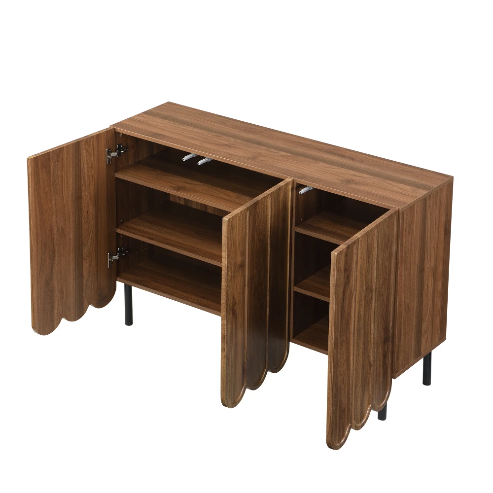 Modernes Sideboard aus Holz mit 120 x 35 x 80 cm großen, grifffreien, verstellbaren Regalen und Stauraum für Wohnzimmer, Flur und Esszimmer – Detail 12