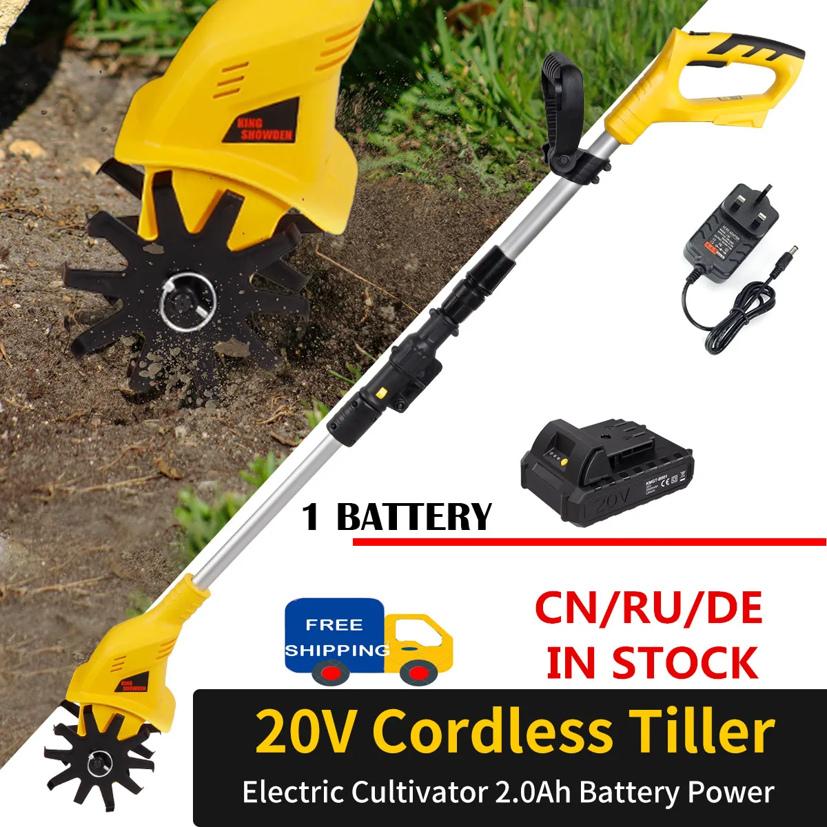 20V Electric Lawnmower Garden Rotary Tiller Cultivator Cordless Grass Trimmer Handheld Mini Garden Tractor Excavator