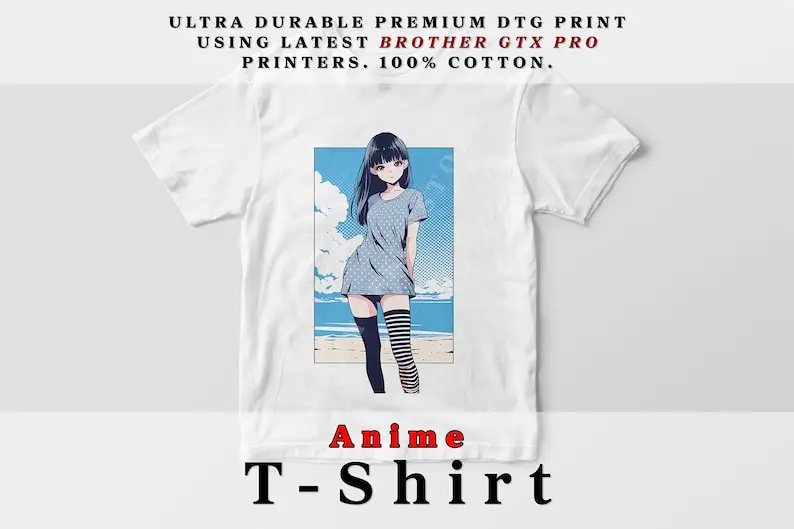 

Anime Girl Shirt, Beach Scenery, Kawaii Otaku Gift Shirt, Anime Clothing, Summer, cotton tee, Graphic T, Anime Shirt, Japanese,