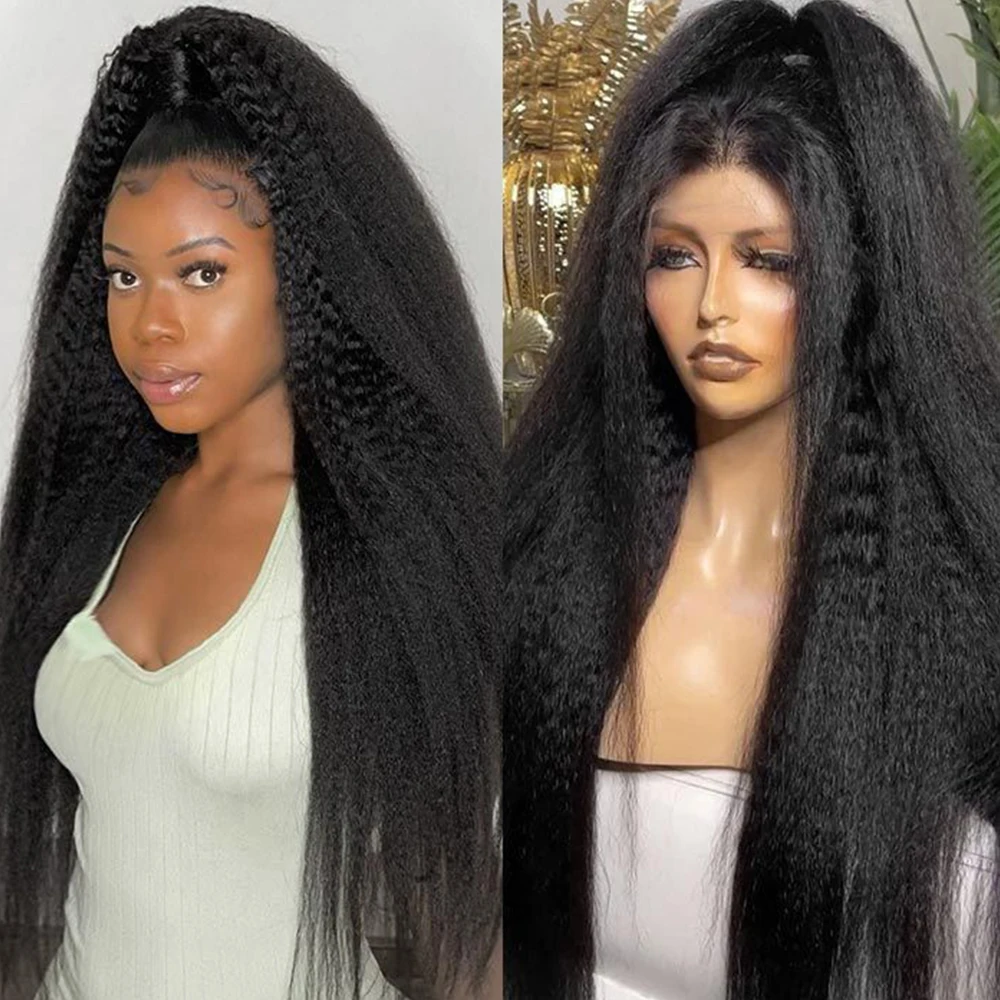 

Синтетический парик Yaki Straight Natural Black для женщин, модный, с кружевной передней частью, без клея, Afo Kinky Straight, заменяющий натуральные волосы, предварительно проработанный.