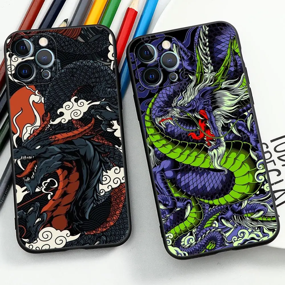 Mythical Dragon And Tiger Phone Case For iPhone Apple 15 14 13 12 11 Pro XS Max Mini X SE 8 7 Plus Case Shell Funda Coque Cover