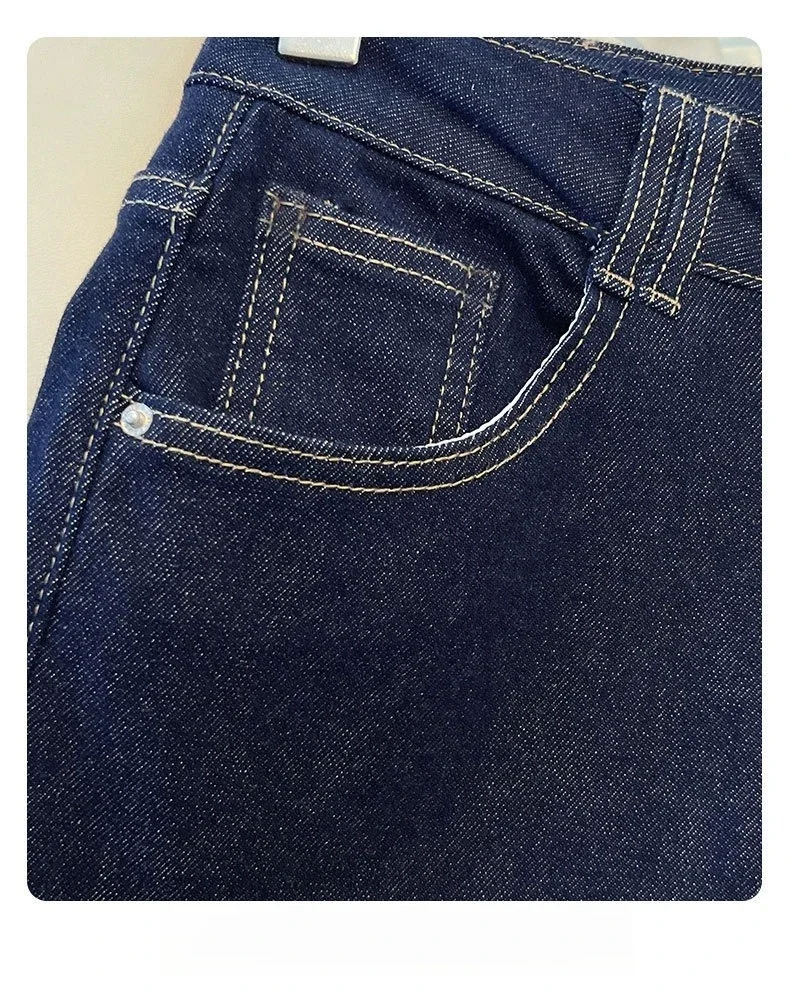 Pantaloni da donna Tasche con chiusura a cerniera con bottoni da donna Pantaloni da donna comodi Jeans casual a gamba larga a vita alta in denim blu navy alla moda