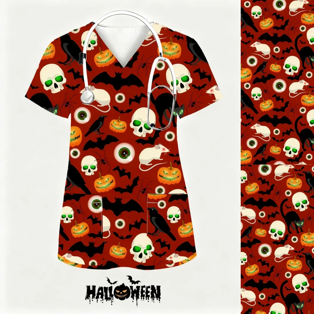 Uniforme chirurgical de crâne d'halloween pour femmes, vêtements médicaux unisexes pour médecins et hôpitaux, manches courtes, coupe ample, nouveau