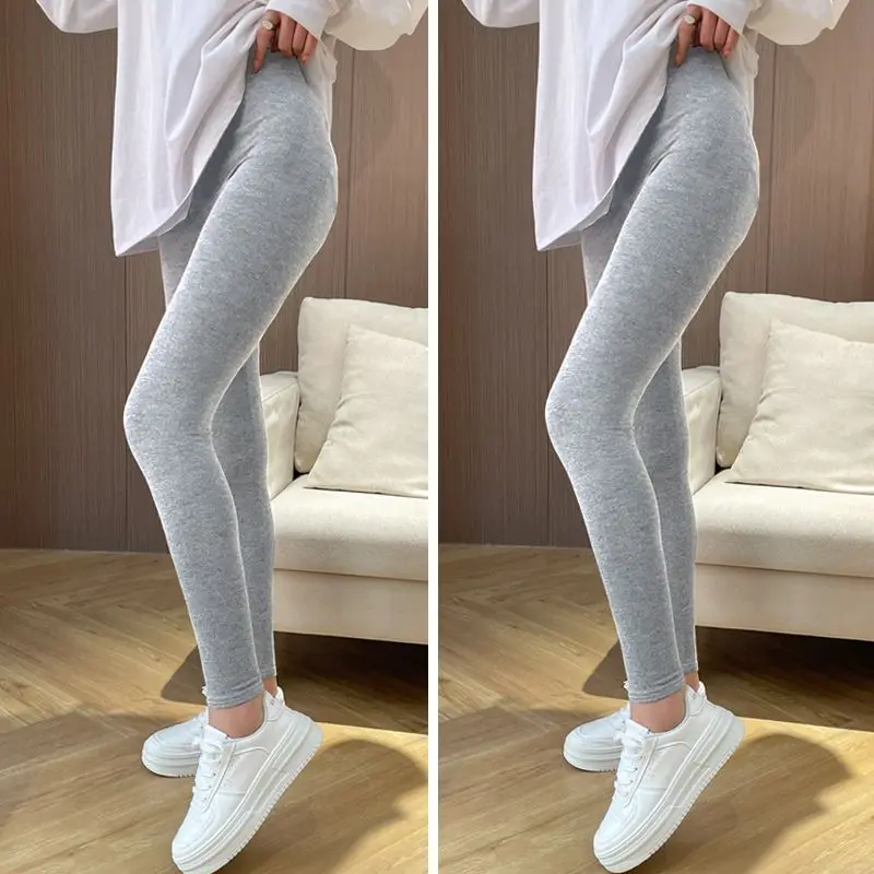 Women\'s Autumn Fashion Simplicity Solid Color Tight Fitting High Waist Leggings Women Clothes Casual All-match Nine Points Pants