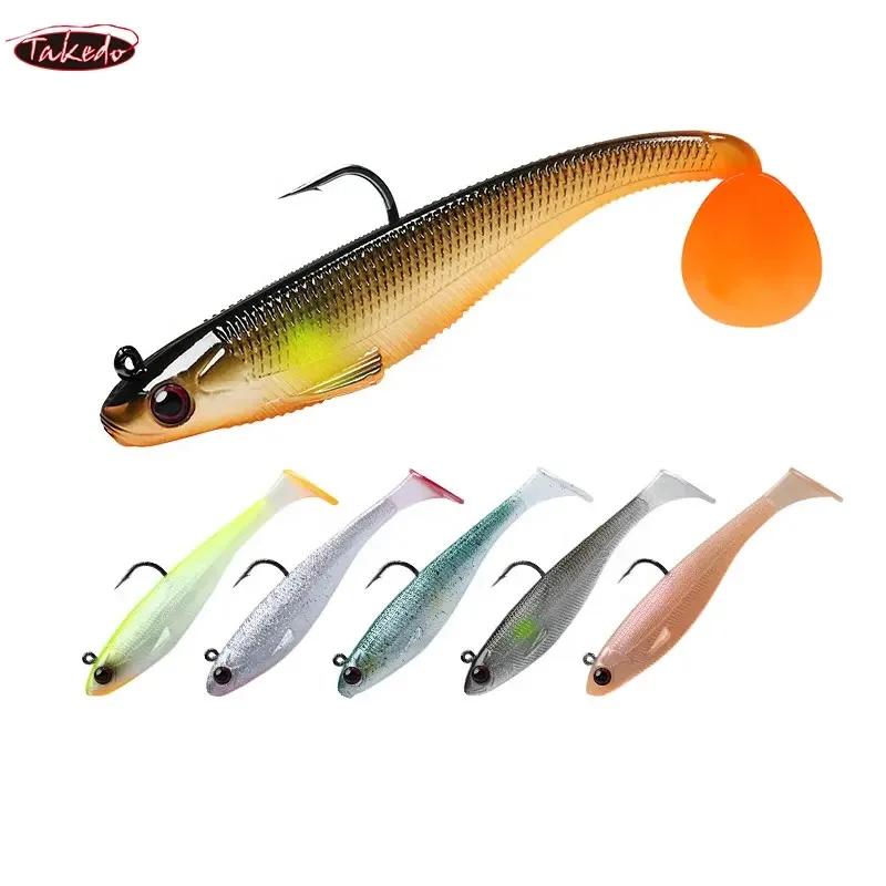 TAKEDO BZ01 LIVE SHAD Fishing Jig Lure Jig Fish Lead Fish Lead Head With T-shape Tail PVC Soft Lures Fishing Lure 3D Eyes