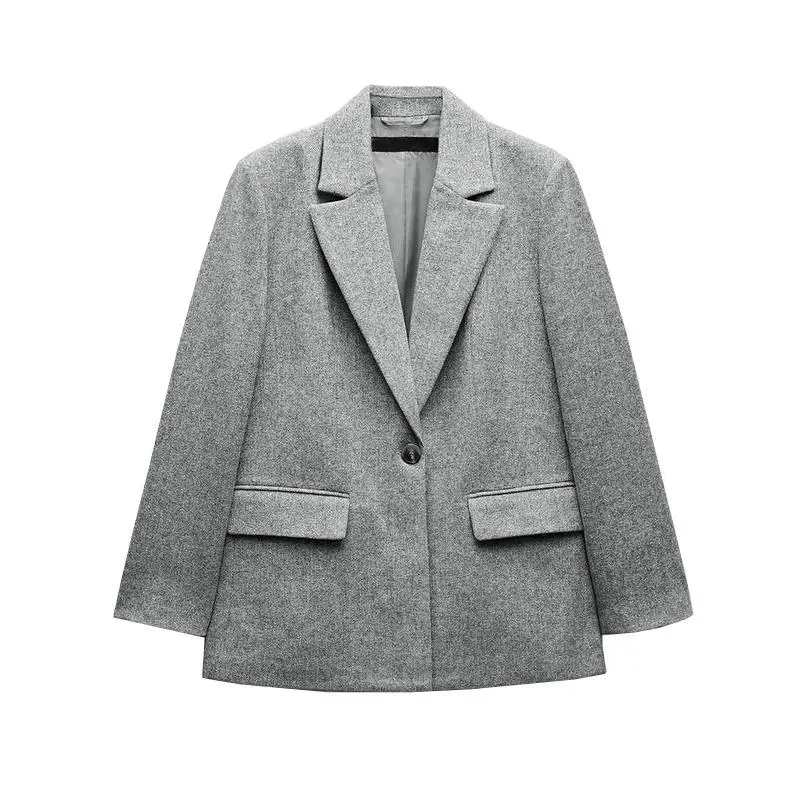 Casaco de Negócios F de Lã Mesclada para Inverno, Manga Longa, Gola Entalhada, Estilo Twill para o Dia a Dia, Espur...