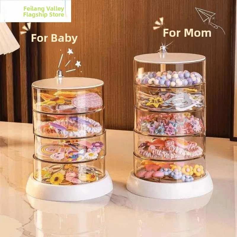 Children's Hair Accessories Storage Box Rotating Hair Clip Headwear Multi-layer Organizer Box Elastic Band Jewelry Case