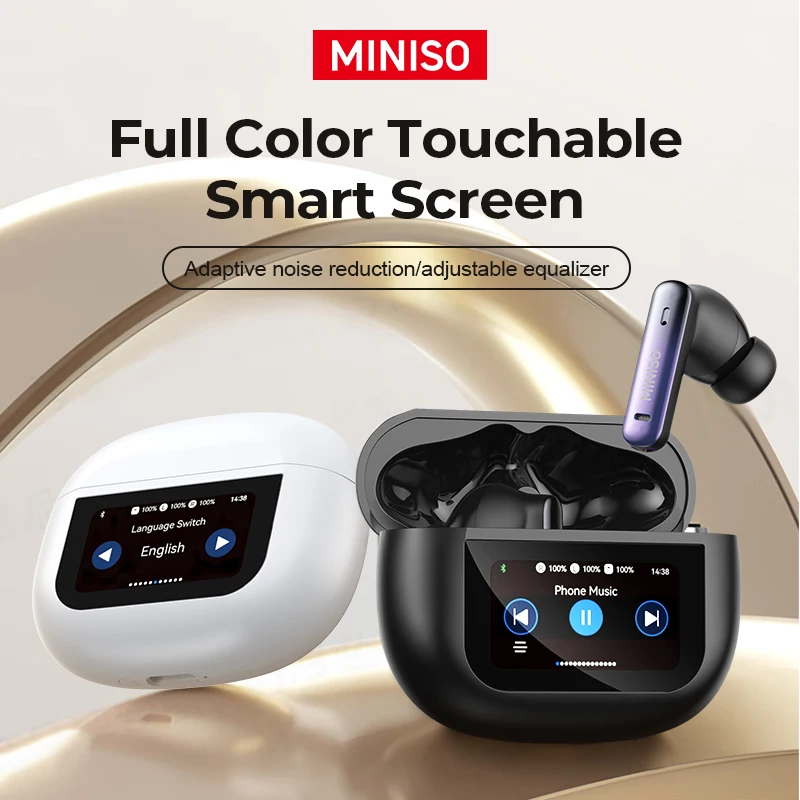 MINISO X25 Wireless Bluetooth 5.4 Earphones Touch Screen Sports TWS Headphones With Mic Touch Control Noise Cancelling Earbuds