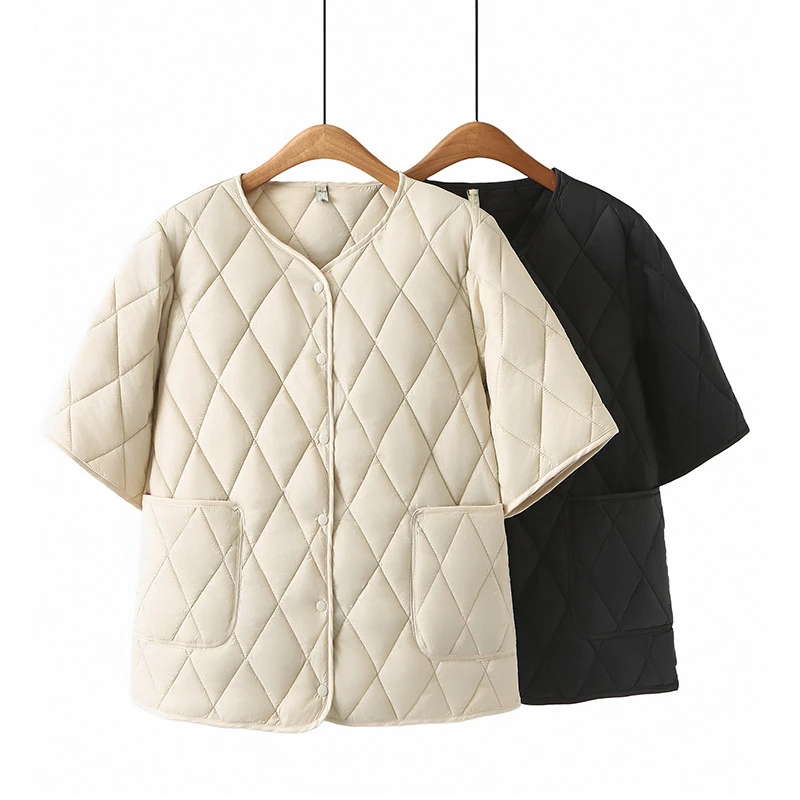 

Plus Size Women Parka Autumn New Fashion Loose Thin Short Sleeve Padded Coat
