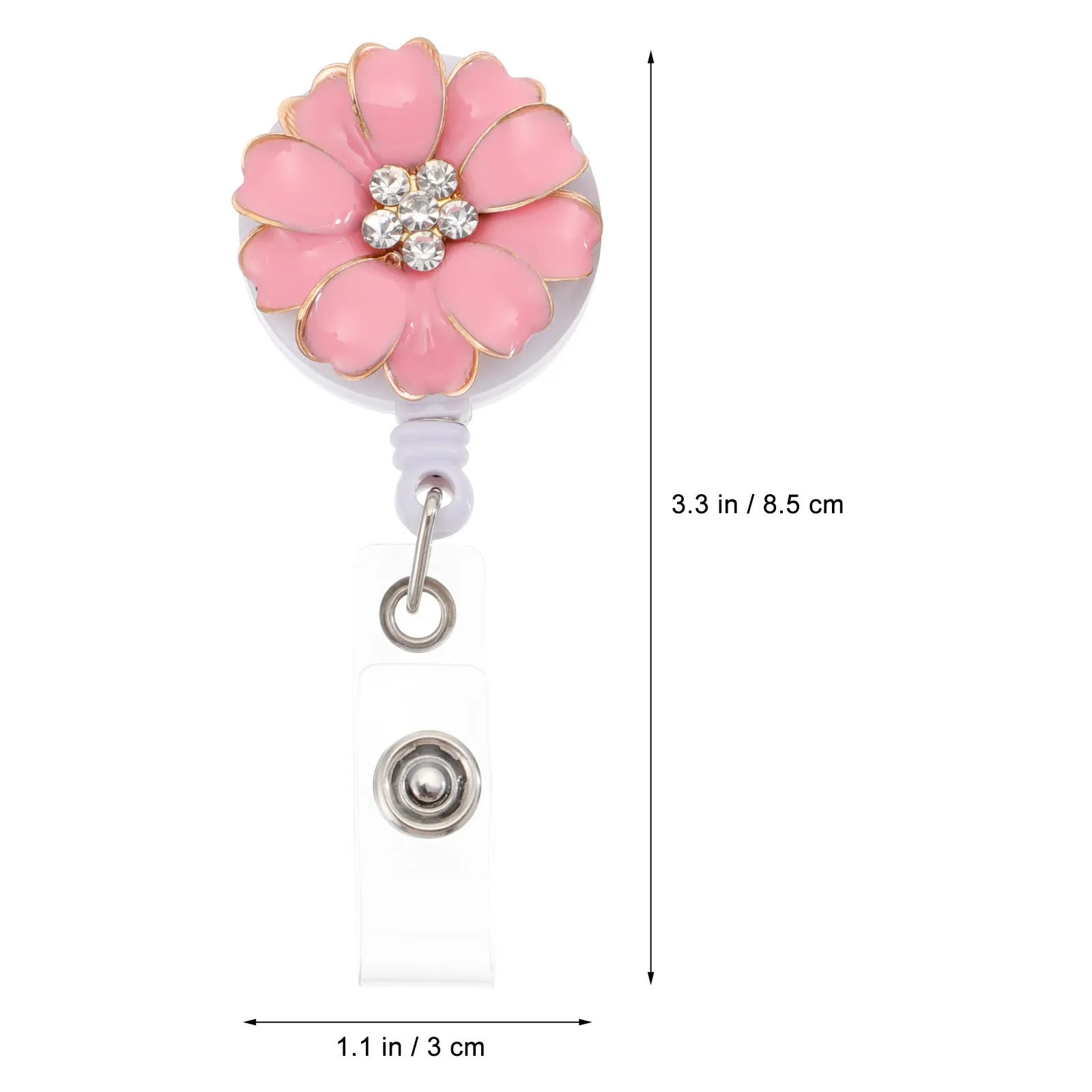 2Pcs Badge Holders Flower Rhinestone Retractable Clip Lightweight Portable Id Name Badge Clips for Work School Events
