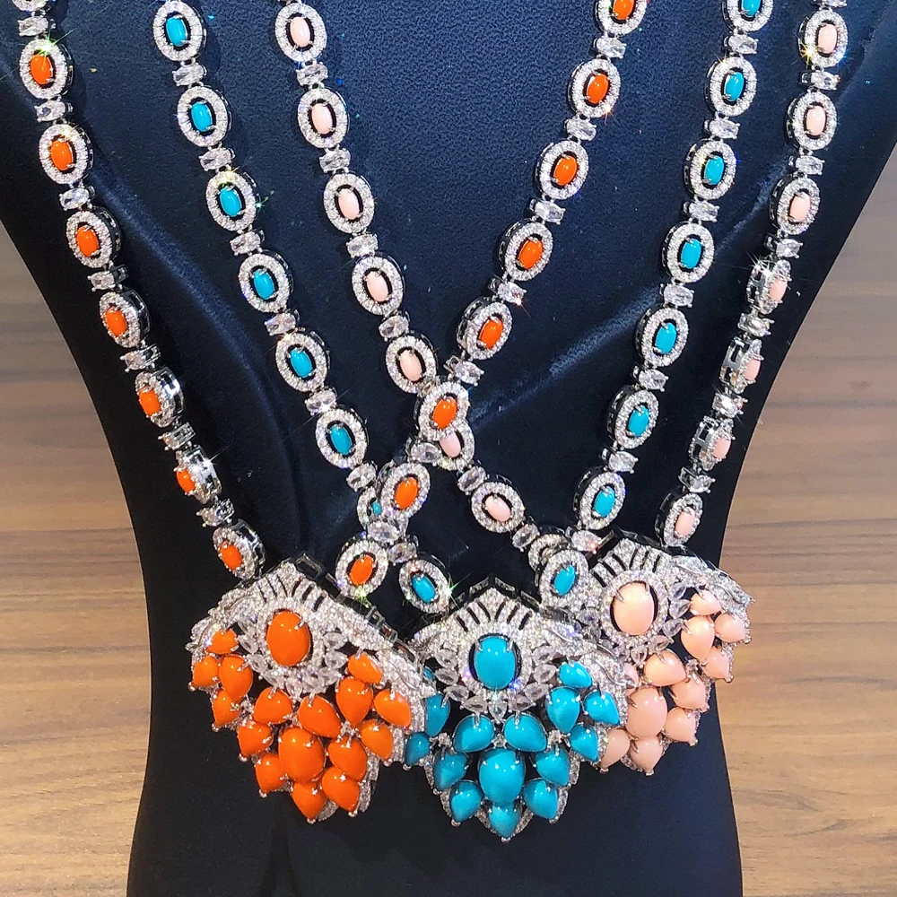 

Missvikki New Original Necklace Earrings Jewelry Sets Luxury Turquoise For Women Bridal Wedding Russia Dubai Bridal Party Gift