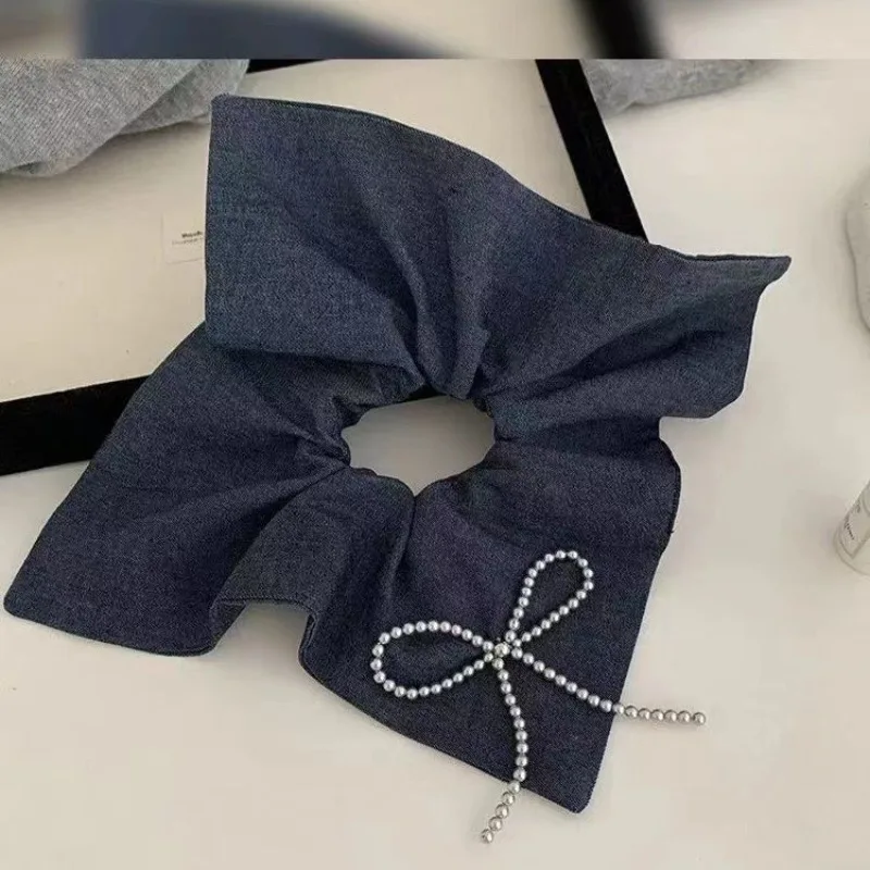 Advanced minimalist denim headband Korean niche bow minimalist temperament back of the head bun headband new hair accessory