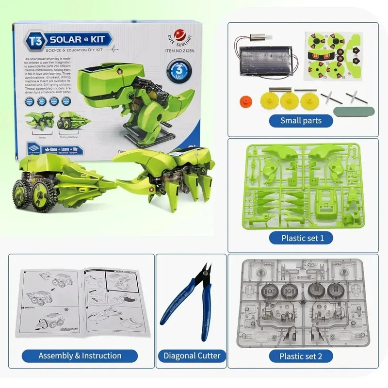 3in1ソーラーロボットキット、DIYおもちゃパズル、子供用恐竜おもちゃ、8歳、9歳、10歳、11歳、12歳の男の子と女の子向けの組み立てゲームロボットおもちゃ