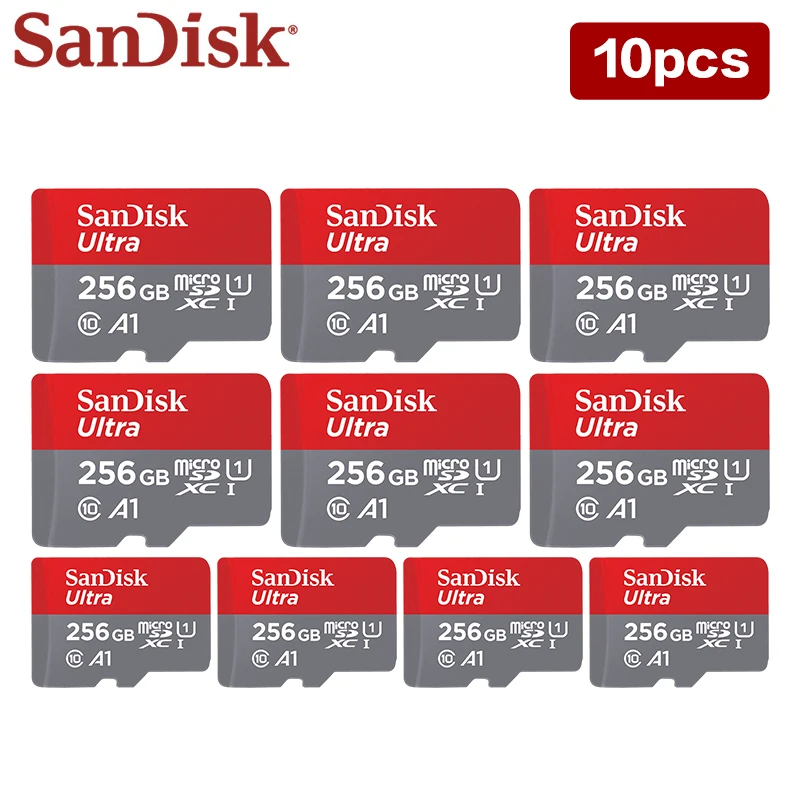 SanDisk-tarjeta de UHS-I Ultra microSD, 3GB, 64GB, 128GB, 256GB, 512GB, velocidad de lectura de hasta 150 MB/s, 10 unidades por lote