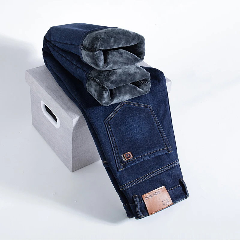 2026 Winter Fleece Thick Warm Men Jeans Slim Skinny Stretch Straight Classic Version of  Denim Plush Pants Male Brand Clothing