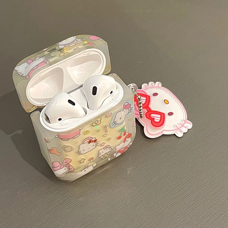 Custodia creativa traslucida Kawaii Hello Kitty per AirPods 3 2 1 Pro Sanrio Anime Accessorio Custodia protettiva alla moda con pendente