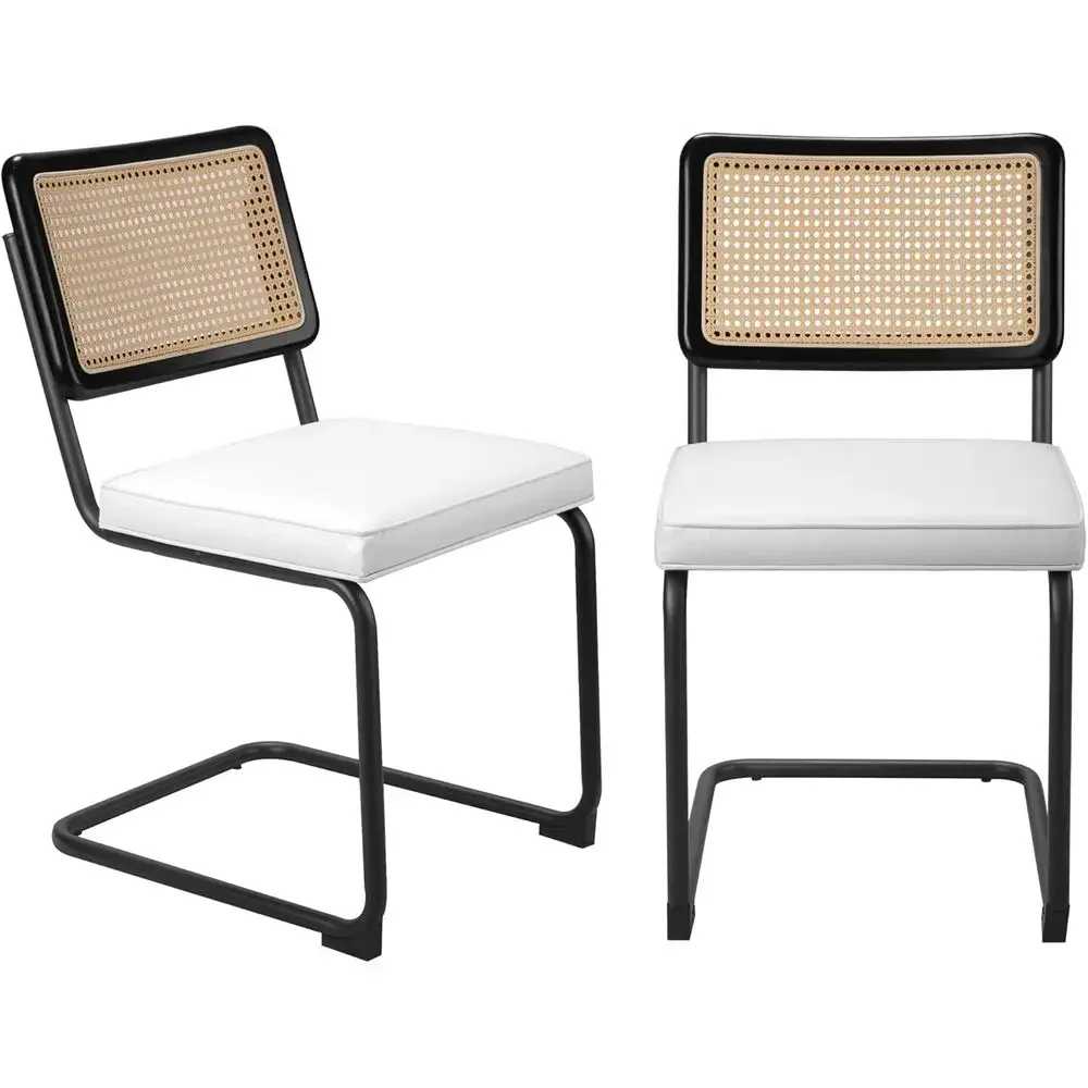 2-Piece Outdoor Patio Dining Chair Set with Cushion, Modern Metal Legs, Armrest and Mesh Back, Beige Home Accent Chairs
