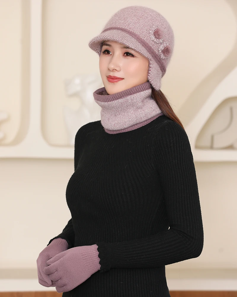 Set di guanti per sciarpa con cappello invernale da donna mantieni caldo spesso elegante moda femminile 3 pezzi Set berretti invernali guanti per