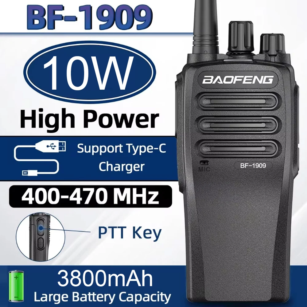 BaoFeng BF-1909 10W High Power Walkie Talkie Lange Bereik Tweeweg Radio Type-C Opladen Zender Upgrade BF 888S UV 5R UV 82