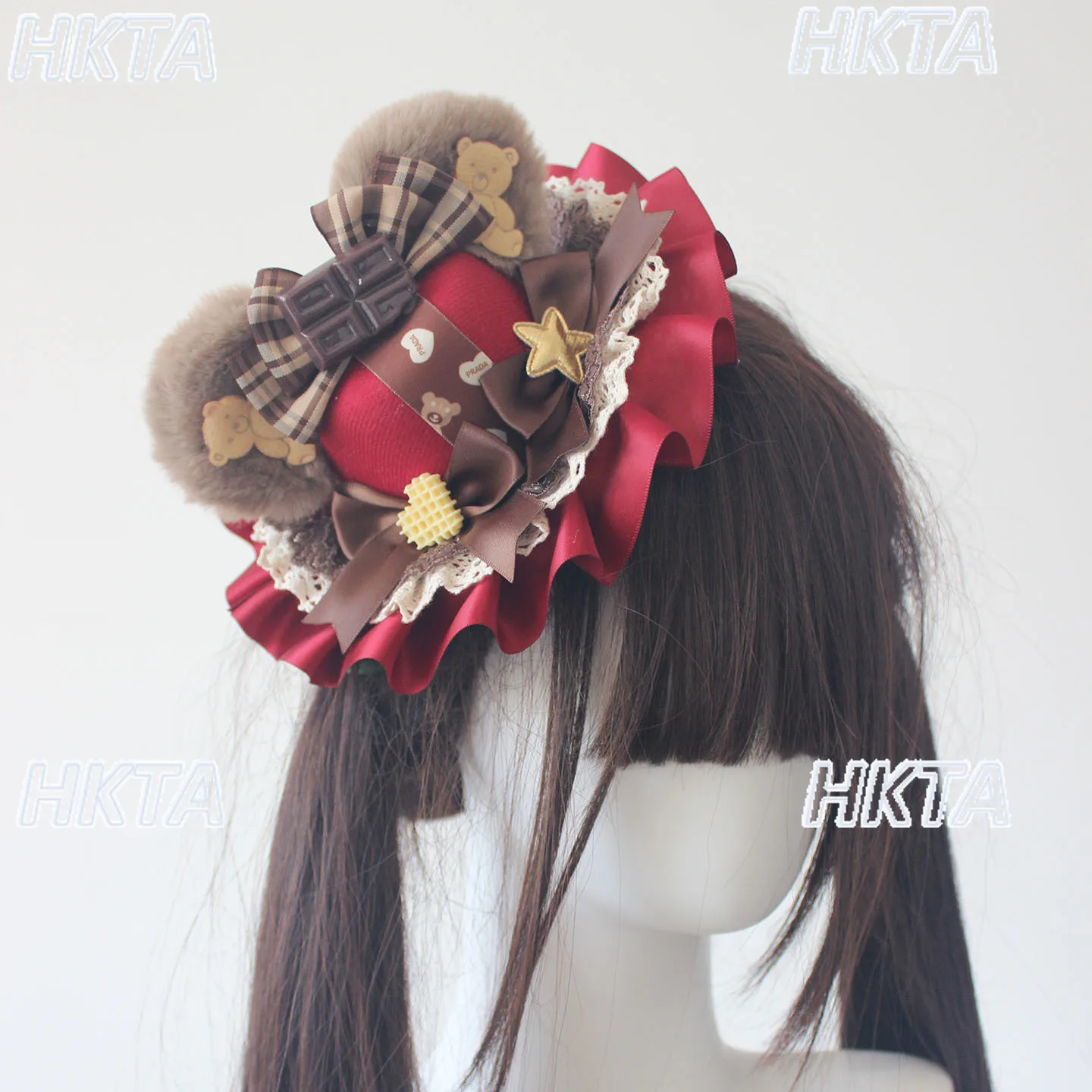Cappello piccolo originale fatto a mano con orecchio d'orso, ragazza morbida e carina, cappelli con orecchie d'orso Lolita, splendido accessorio per capelli al cioccolato alla menta Lolita Cosplay