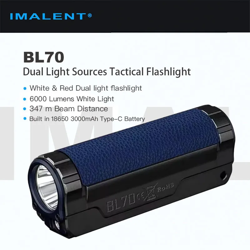 

IMALENT BL70 Dual Light Source High-Output Tactical Flashlight, 6000 Lumens 347 Meters Beam Projection, Suitable for Camping