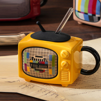 Strange Retro 3d Television Ceramic Coffee Mug Home Office Lids Straws Milk Cups Rare Desk Decorations Figurines Festival Gifts