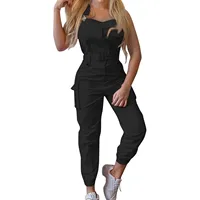 Women'S Large Size Cargo Romper Fashion Trend High Waist Clasp Pocket Jumpsuits Simple Solid Comfy Fitting Strap Jumpsuit 5xl - Image 4